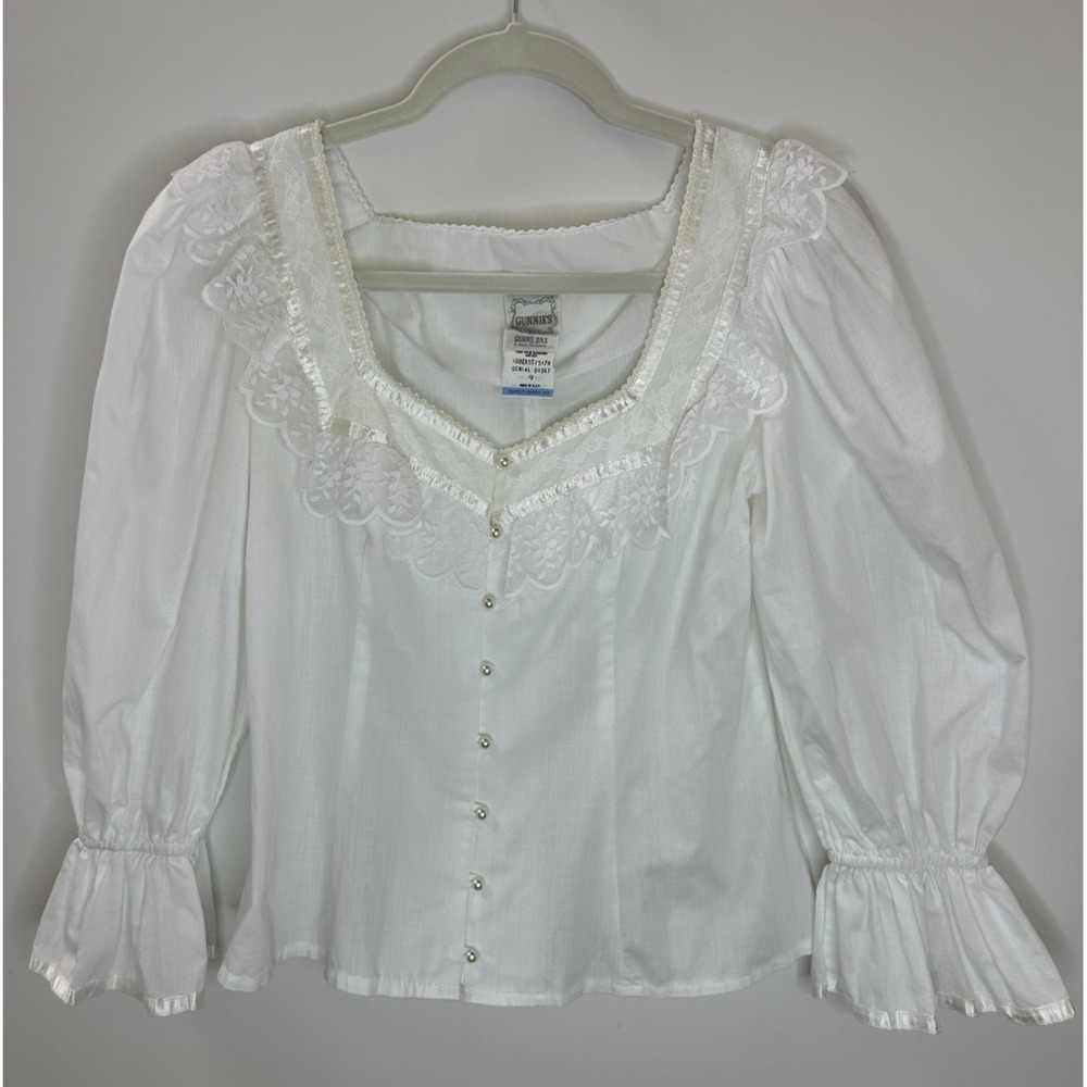 Gunne Sax Jessica McClintock Lace Victorian Blouse Pearl Button Size 9 Vtg 70s - Picture 2 of 14